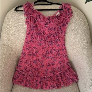 Revolve Majorelle Floral Ruffle Pink mini dress